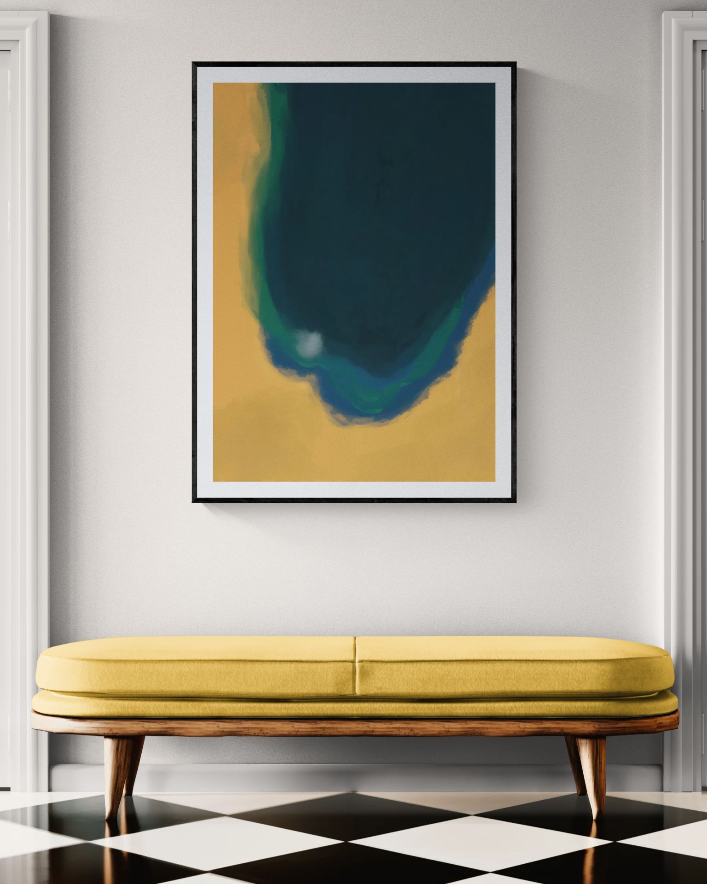 Silent Core — Ember | Framed Canvas | Contemporary Abstract Wall Art | Blue and Ochre Artwork | Premium Framed Canvas
