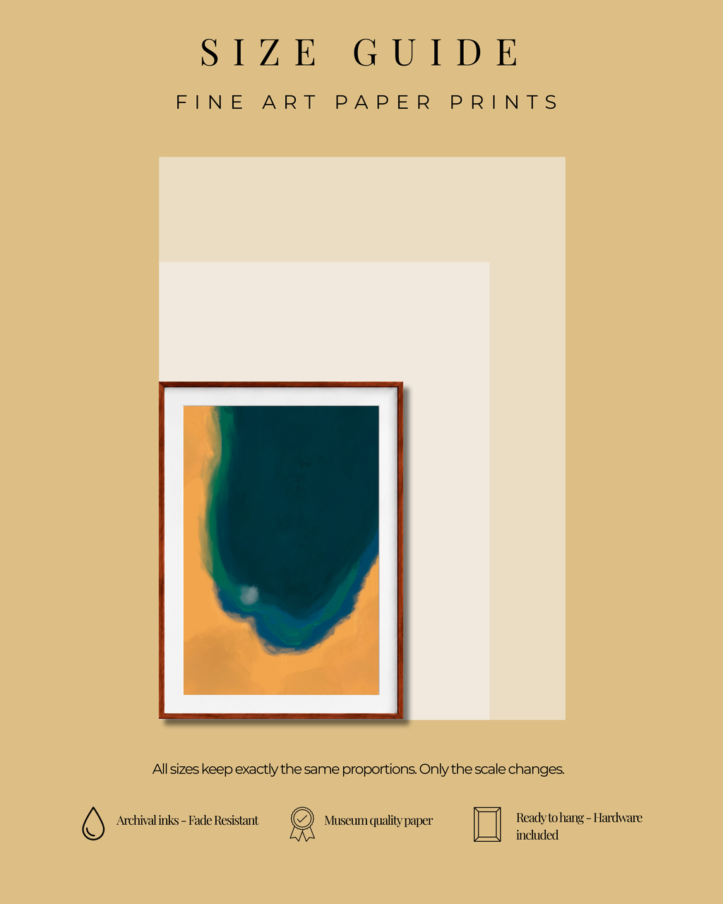 Silent Core — Ember | Framed Canvas | Contemporary Abstract Wall Art | Blue and Ochre Artwork | Premium Framed Canvas