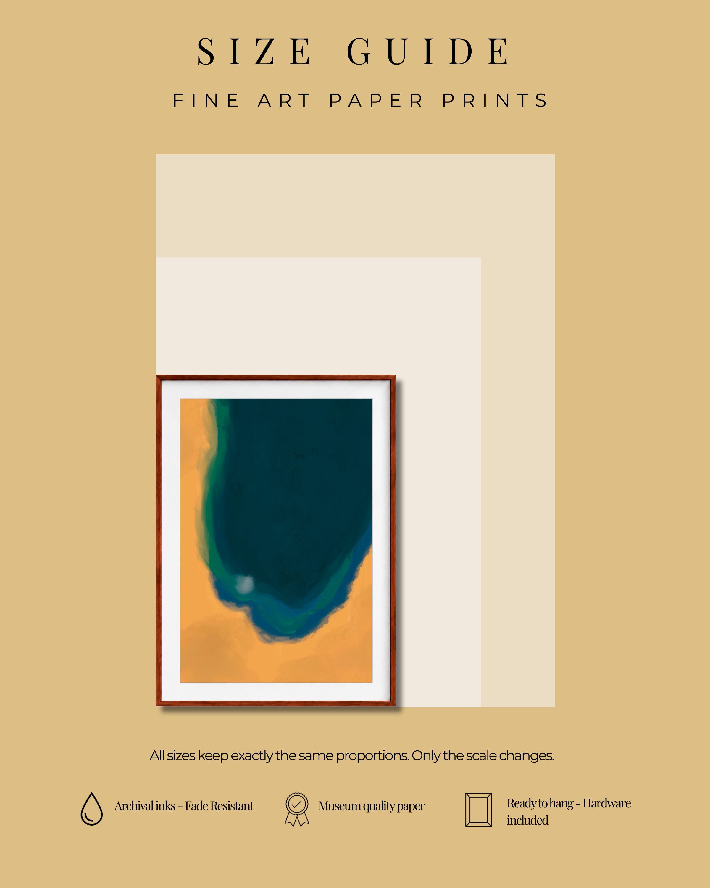 Silent Core — Ember | Framed Canvas | Contemporary Abstract Wall Art | Blue and Ochre Artwork | Premium Framed Canvas