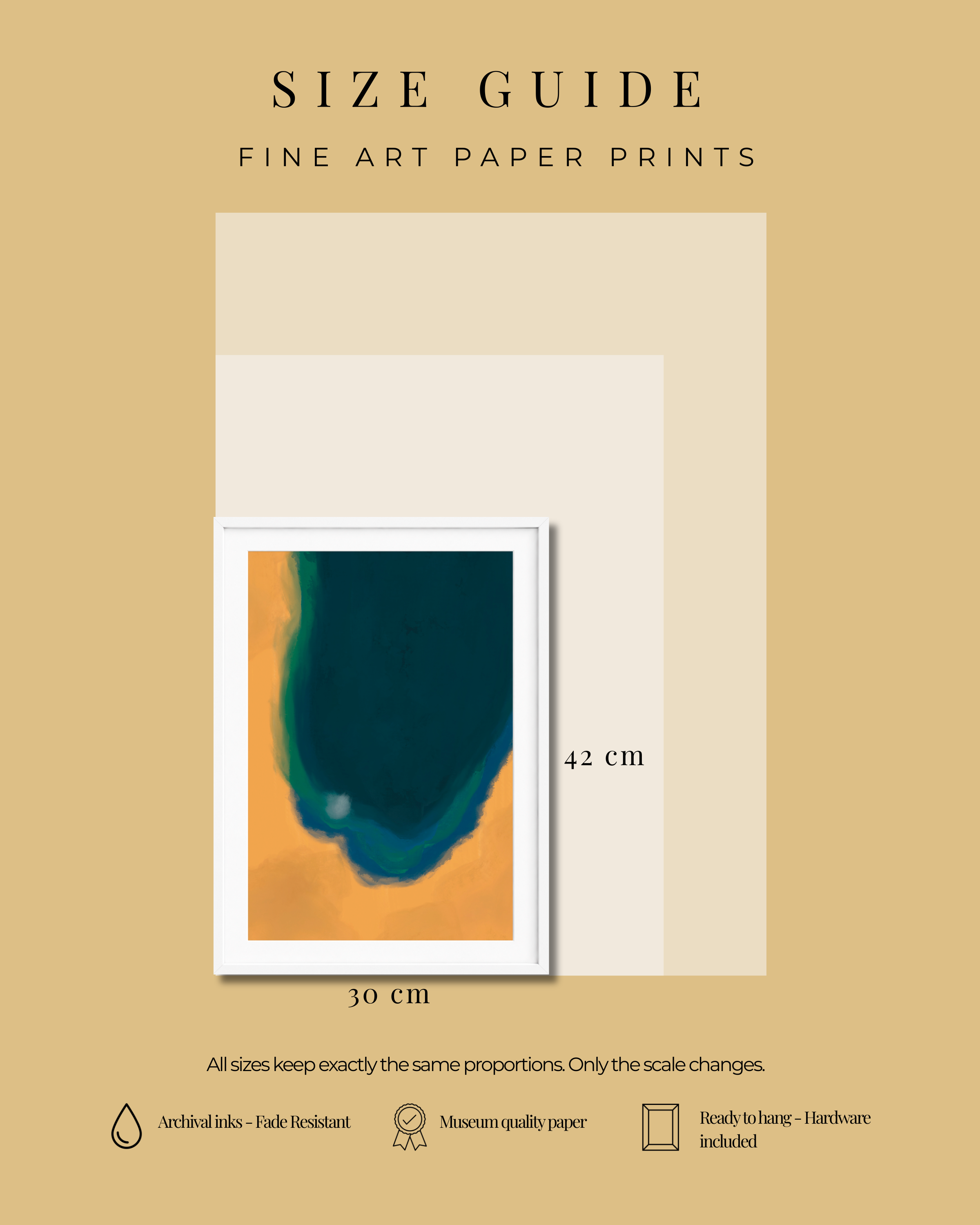 Silent Core — Ember | Framed Canvas | Contemporary Abstract Wall Art | Blue and Ochre Artwork | Premium Framed Canvas