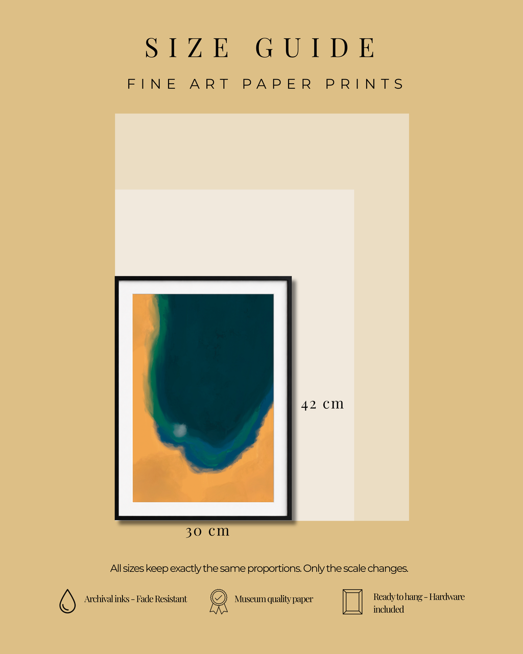 Silent Core — Ember | Framed Canvas | Contemporary Abstract Wall Art | Blue and Ochre Artwork | Premium Framed Canvas