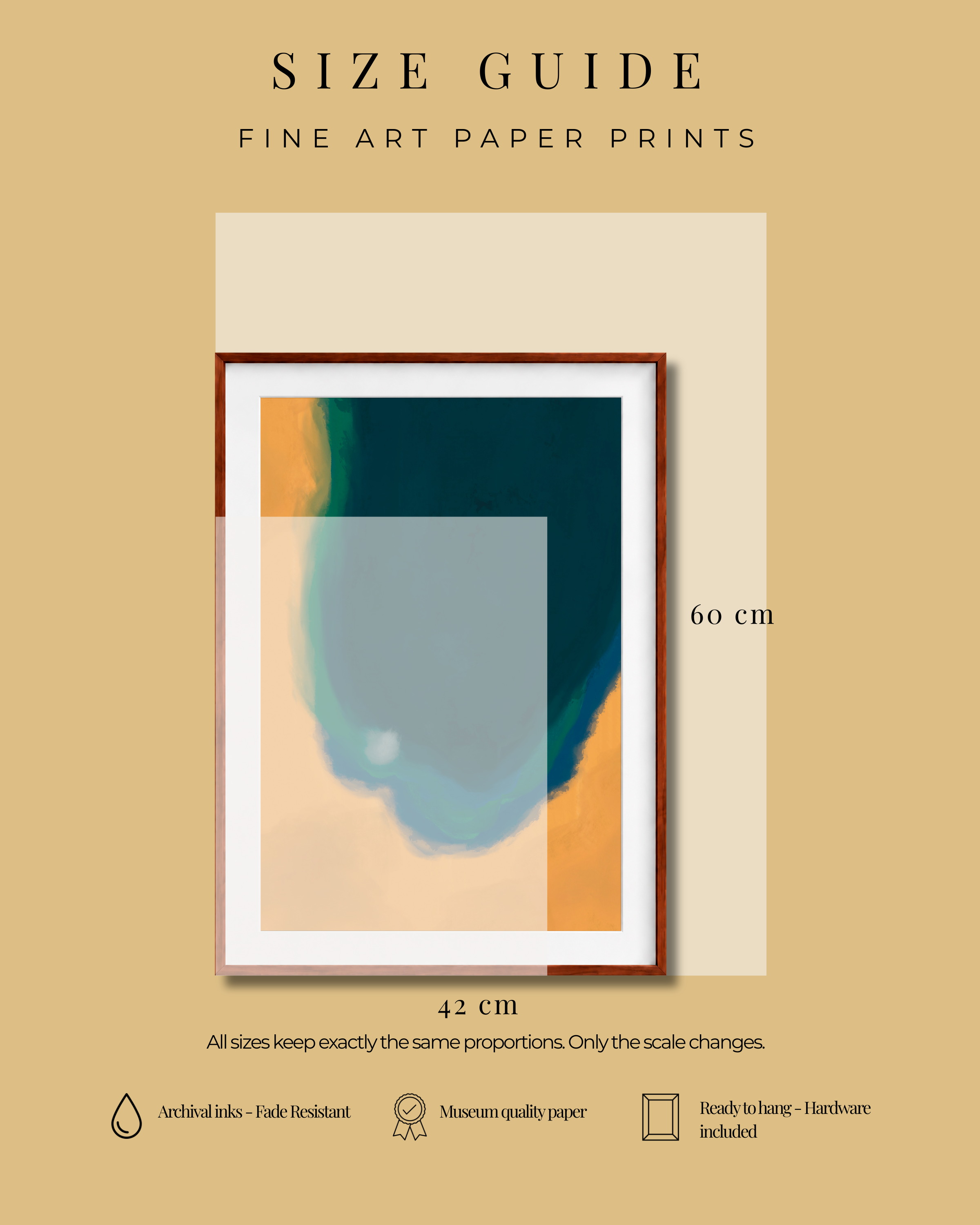 Silent Core — Ember | Framed Canvas | Contemporary Abstract Wall Art | Blue and Ochre Artwork | Premium Framed Canvas