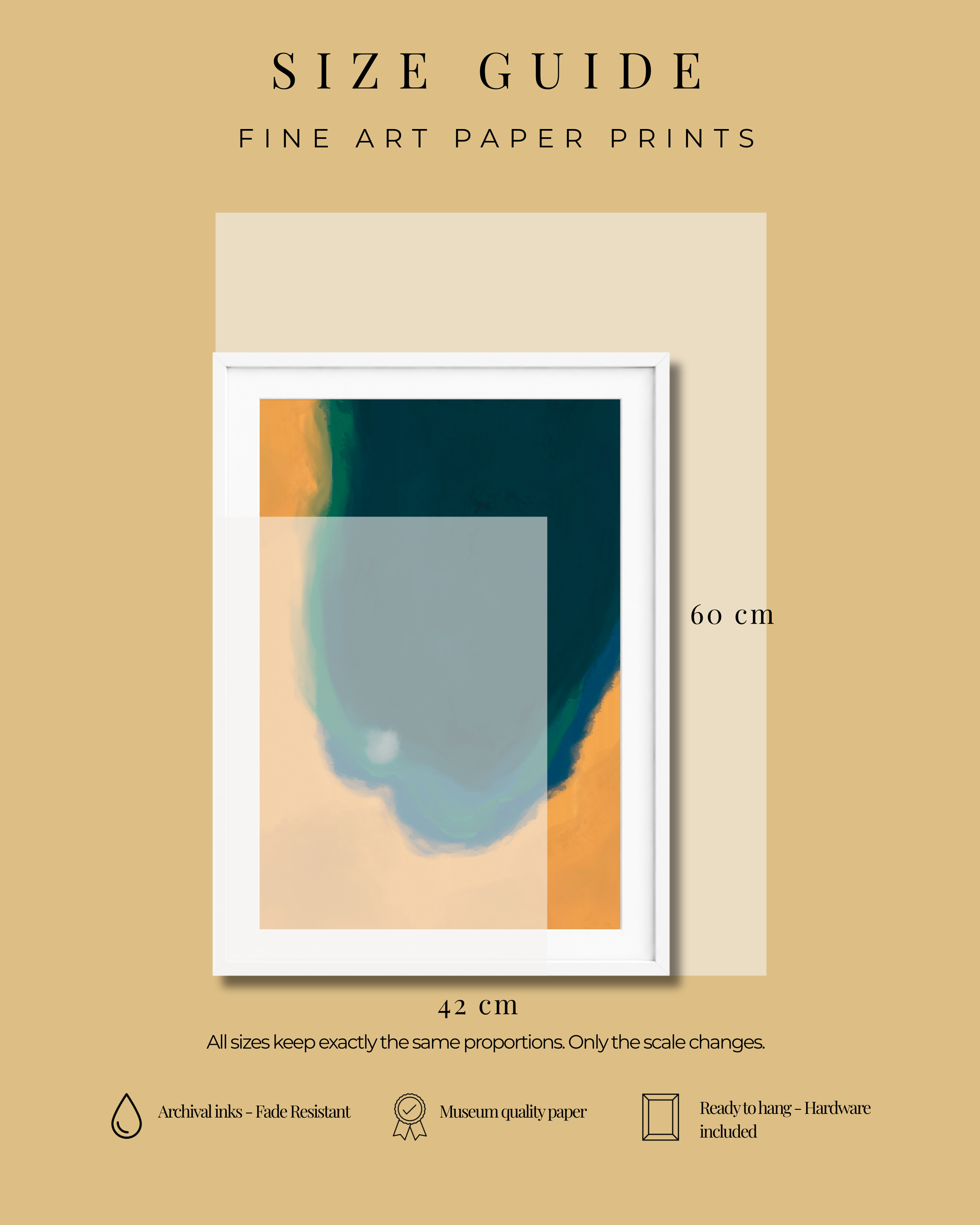 Silent Core — Ember | Framed Canvas | Contemporary Abstract Wall Art | Blue and Ochre Artwork | Premium Framed Canvas