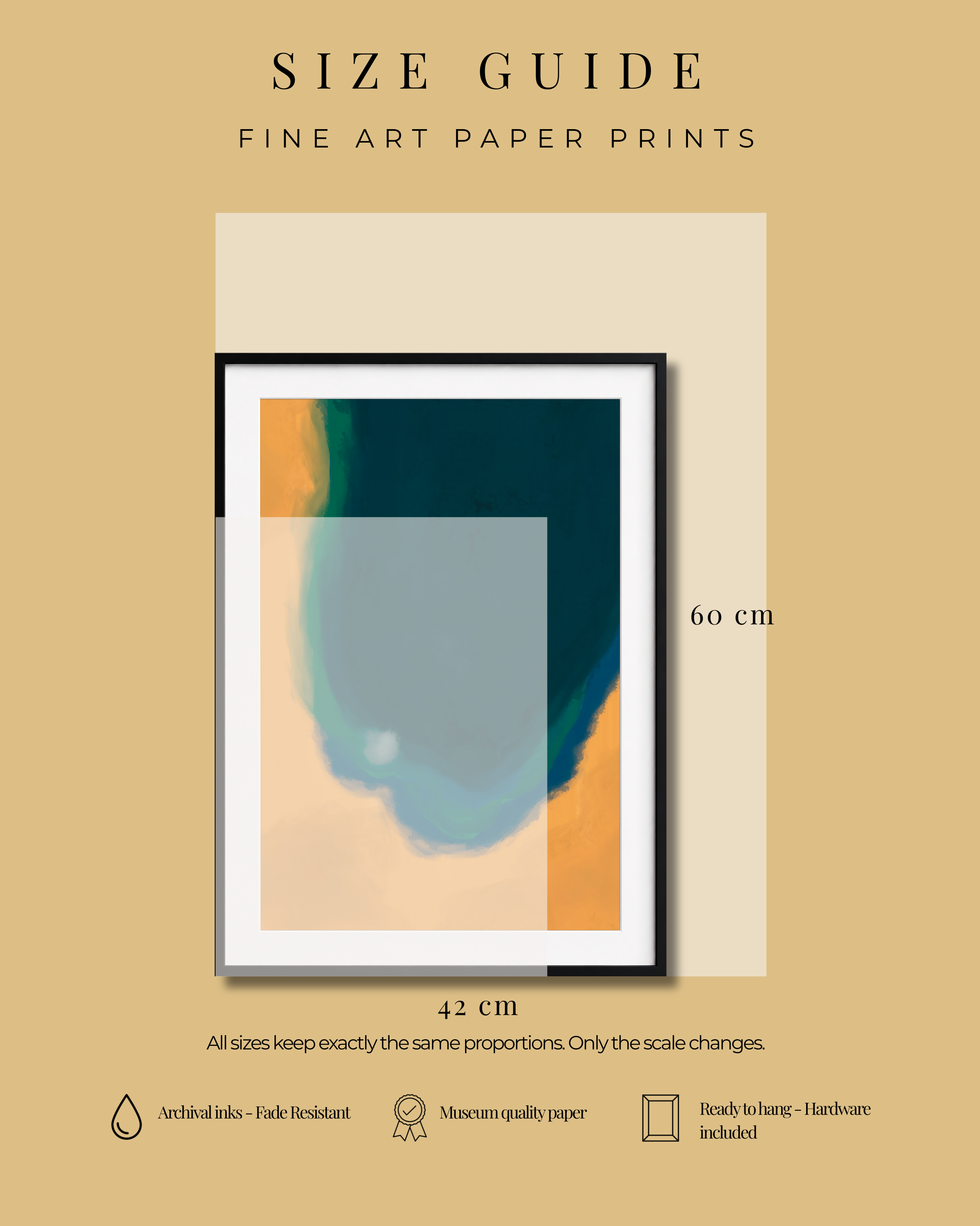 Silent Core — Ember | Framed Canvas | Contemporary Abstract Wall Art | Blue and Ochre Artwork | Premium Framed Canvas
