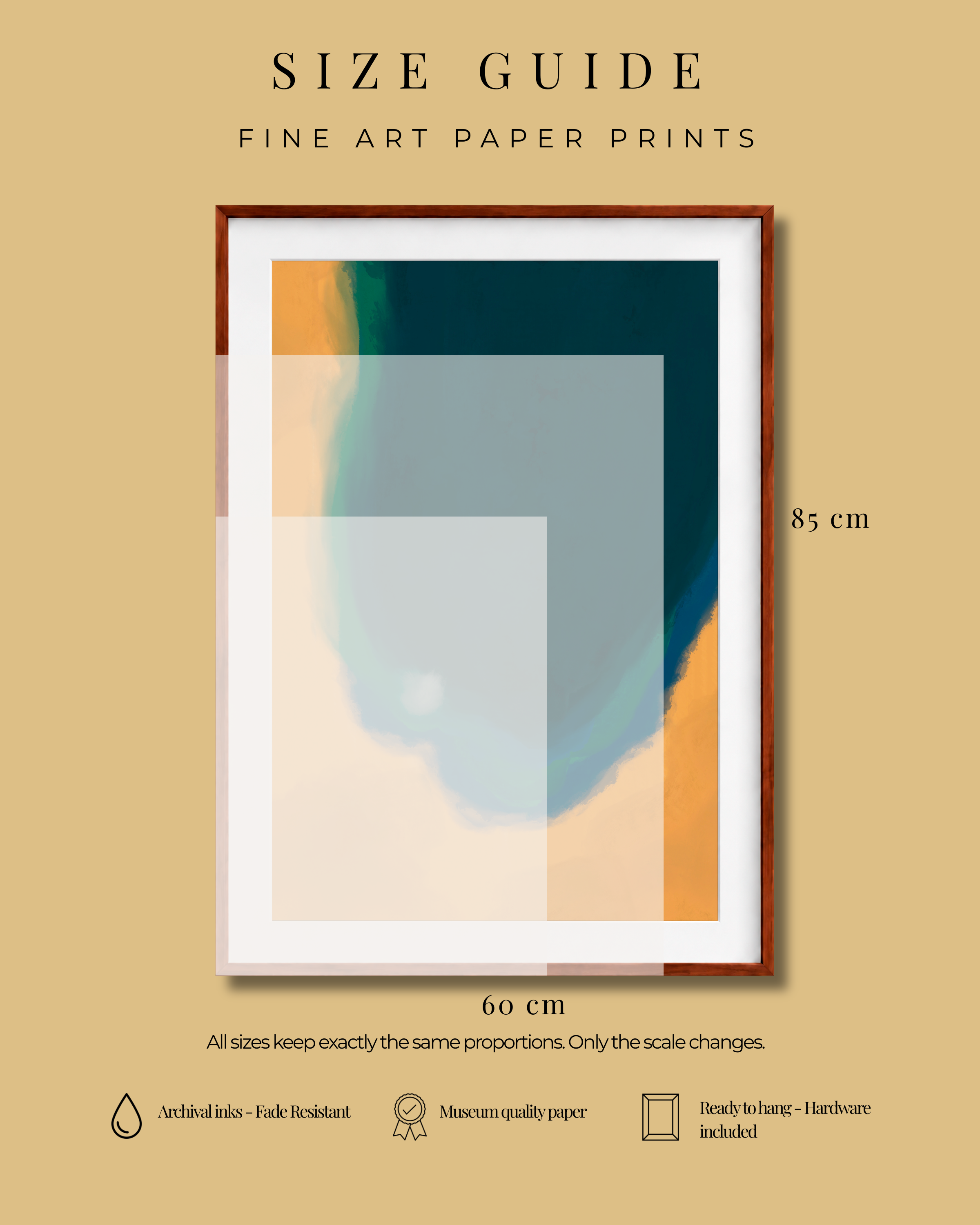 Silent Core — Ember | Framed Canvas | Contemporary Abstract Wall Art | Blue and Ochre Artwork | Premium Framed Canvas