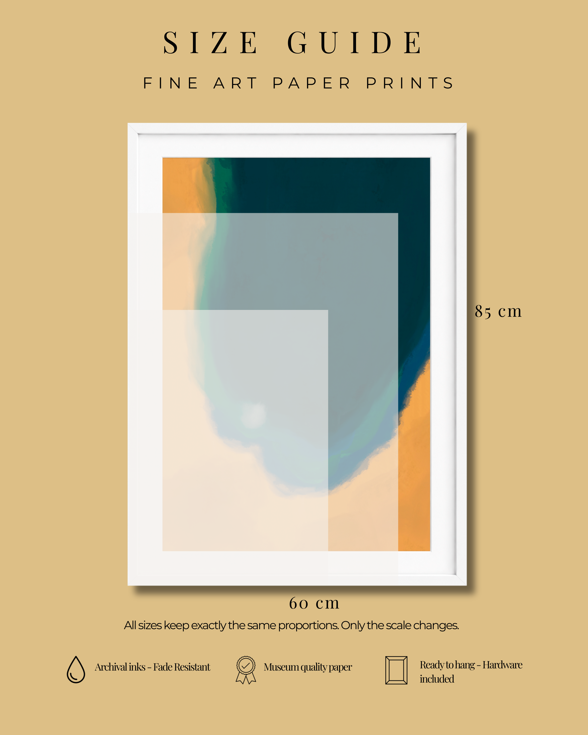 Silent Core — Ember | Framed Canvas | Contemporary Abstract Wall Art | Blue and Ochre Artwork | Premium Framed Canvas