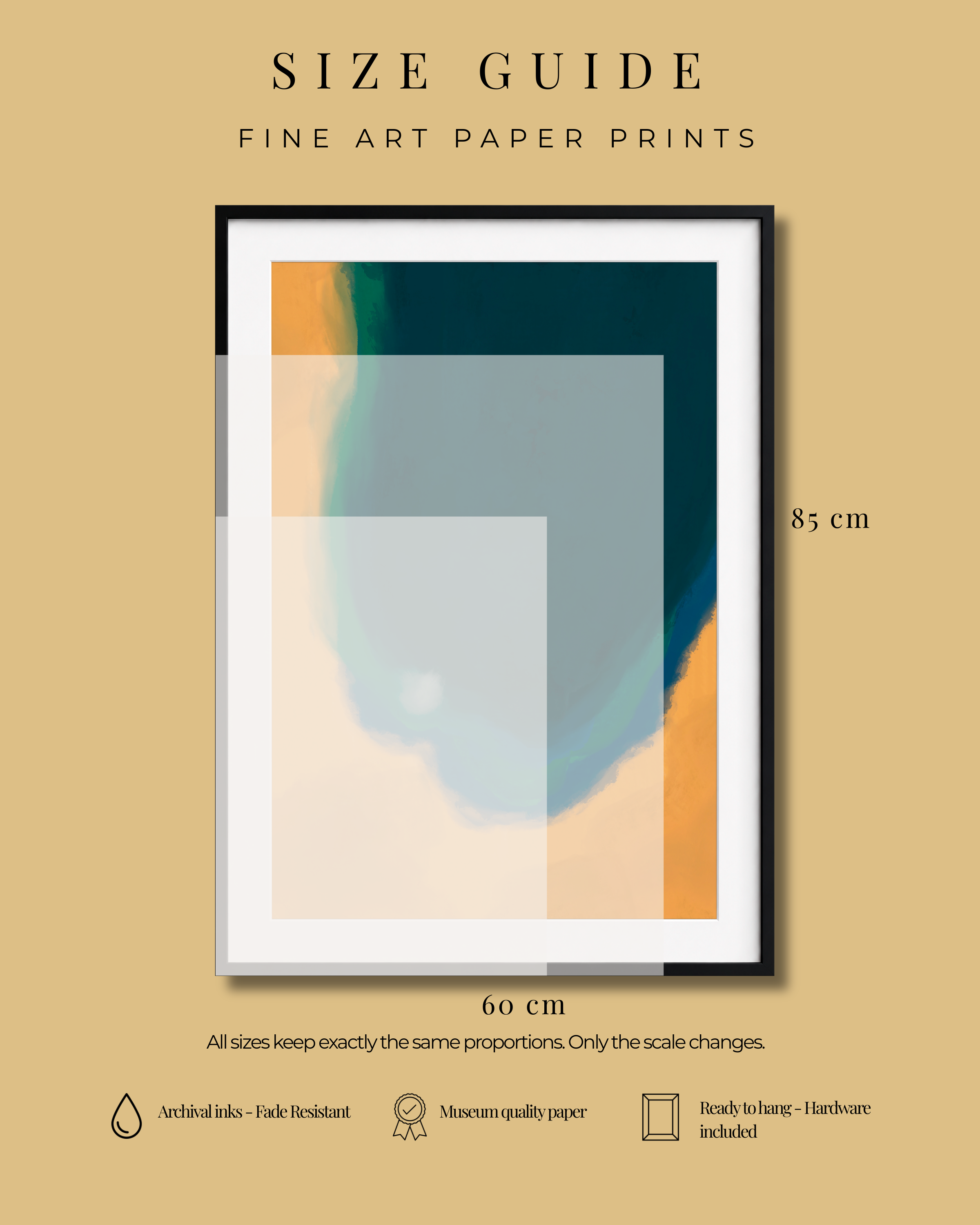 Silent Core — Ember | Framed Canvas | Contemporary Abstract Wall Art | Blue and Ochre Artwork | Premium Framed Canvas