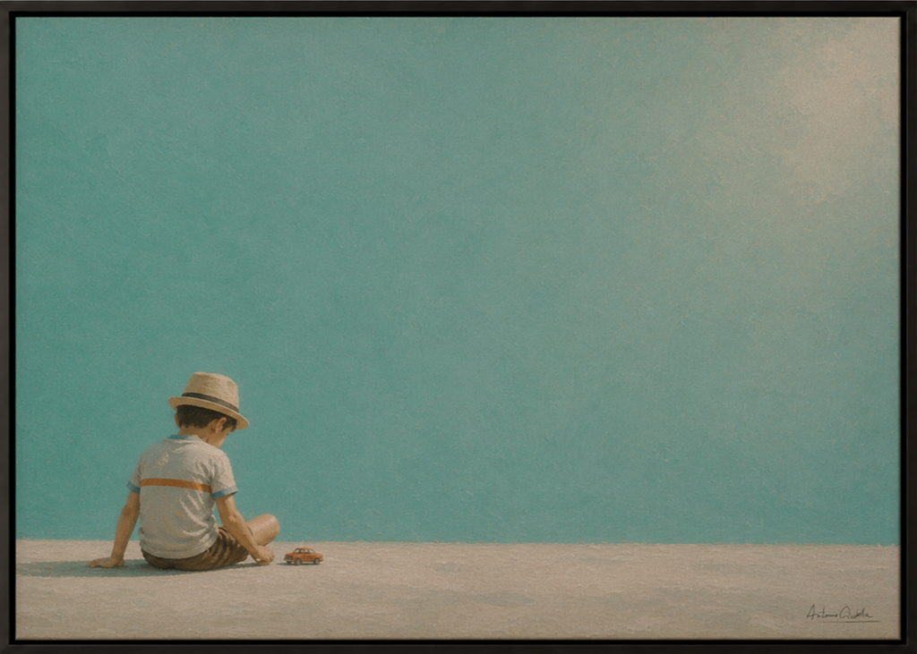 Childhood Memories IV | Framed Canvas | Minimalist Child Wall Art | Nostalgic Artwork