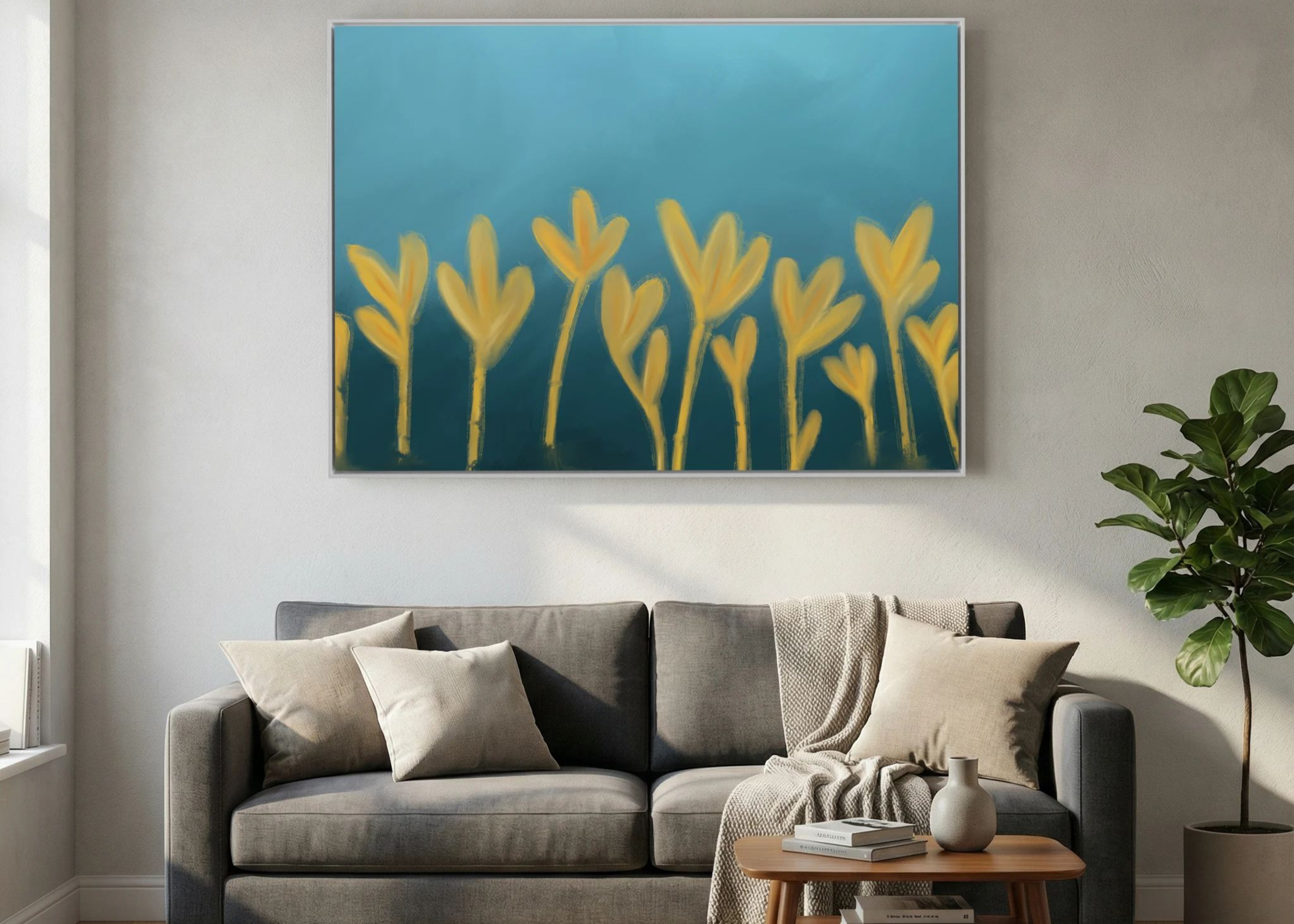 Forms Rising | Framed Canvas Print | Abstract Blue & Gold Wall Art