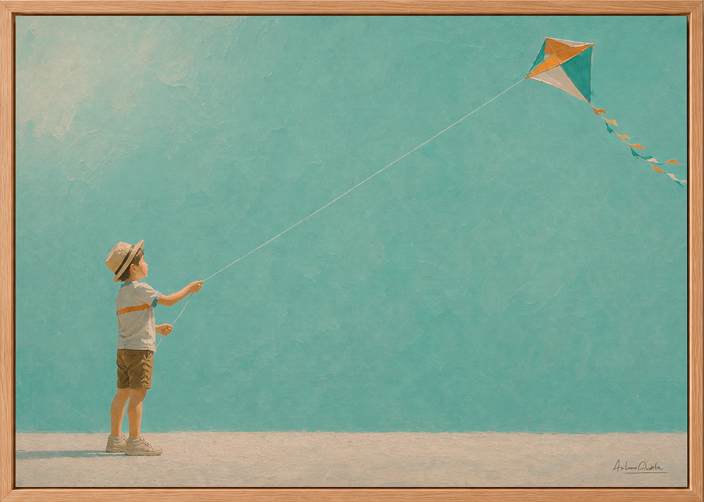 Childhood Memories III | Framed Canvas | Minimalist Child Wall Art | Nostalgic Artwork
