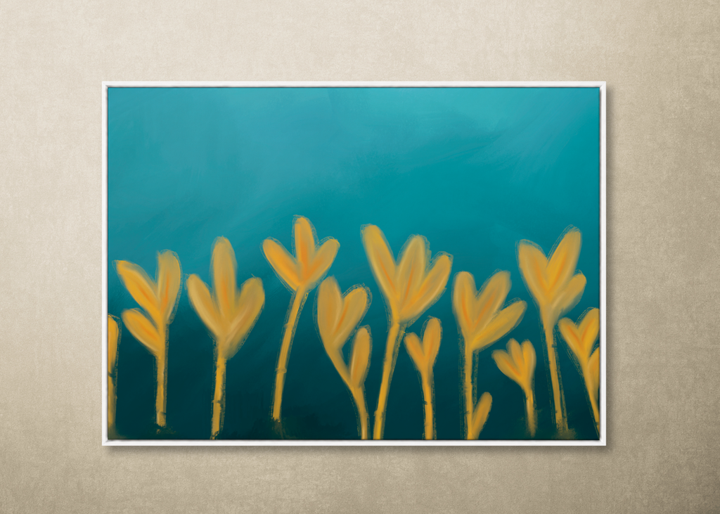 Forms Rising | Framed Canvas Print | Abstract Blue & Gold Wall Art