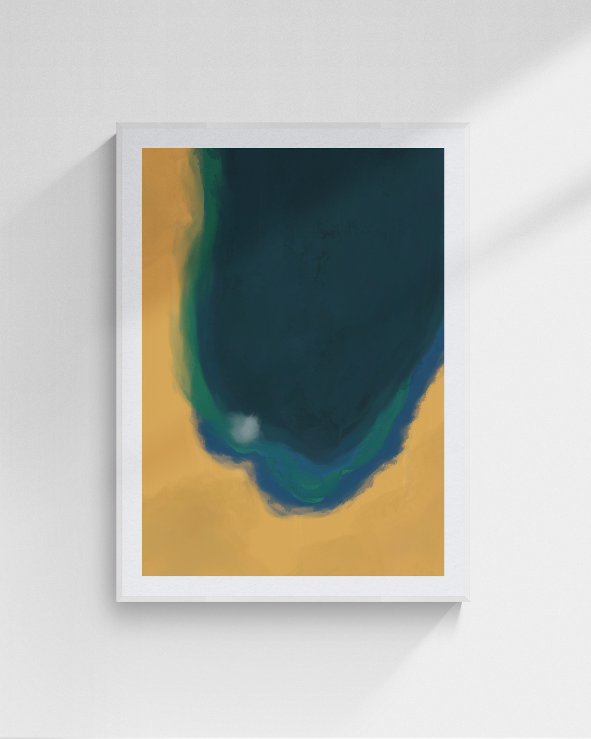 Silent Core — Ember | Framed Canvas | Contemporary Abstract Wall Art | Blue and Ochre Artwork | Premium Framed Canvas