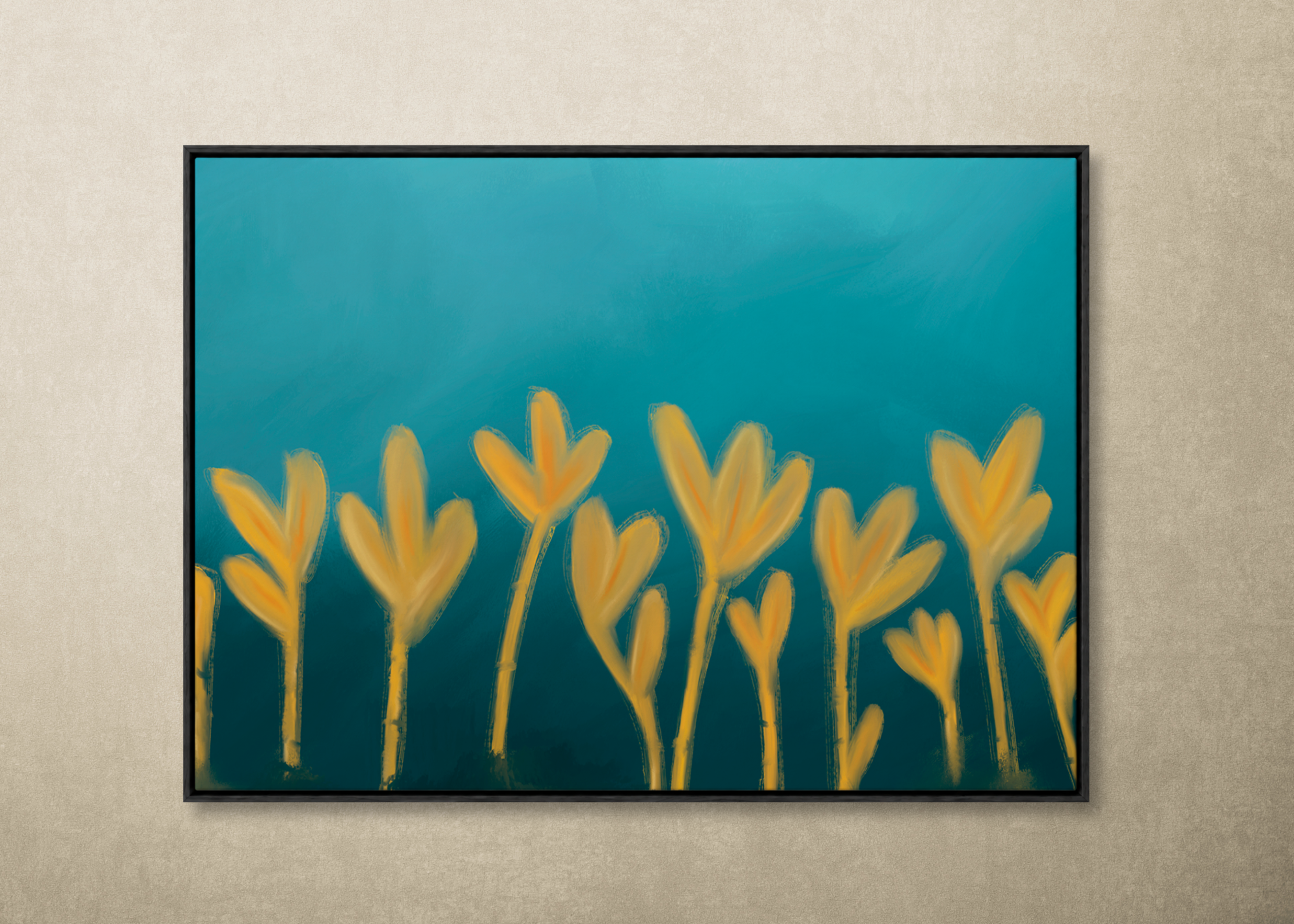 Forms Rising | Framed Canvas Print | Abstract Blue & Gold Wall Art