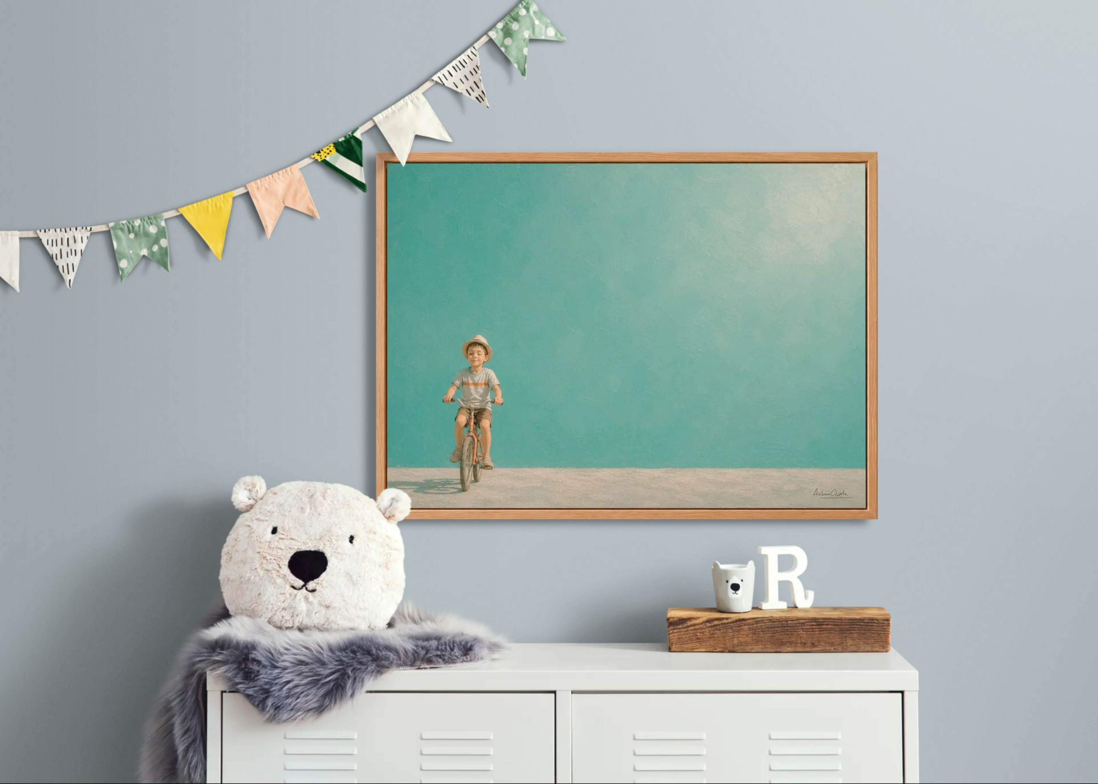 Childhood Memories II | Framed Canvas | Minimalist Child Wall Art | Nostalgic Artwork