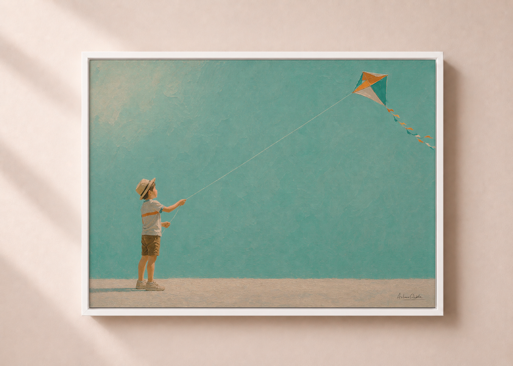Childhood Memories III | Framed Canvas | Minimalist Child Wall Art | Nostalgic Artwork