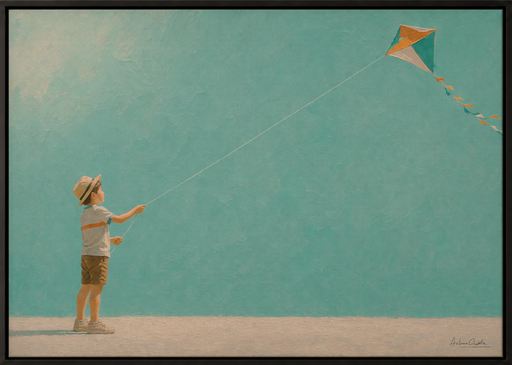 Childhood Memories III | Framed Canvas | Minimalist Child Wall Art | Nostalgic Artwork