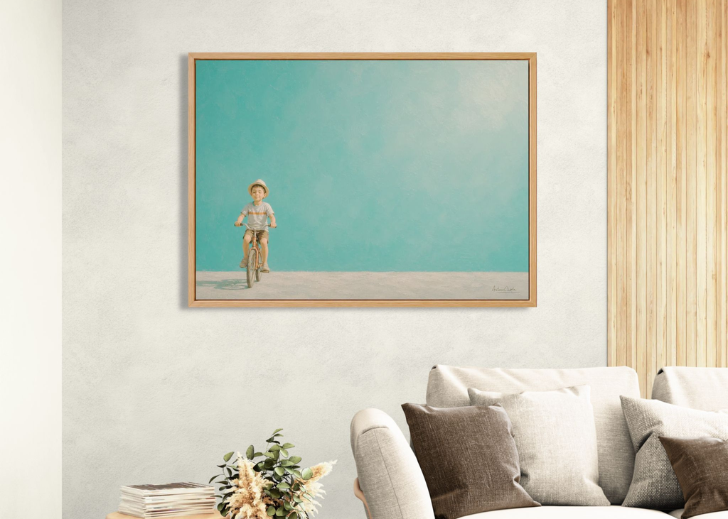 Childhood Memories II | Framed Canvas | Minimalist Child Wall Art | Nostalgic Artwork