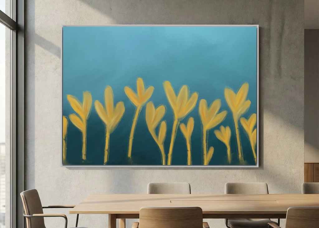 Forms Rising | Framed Canvas Print | Abstract Blue & Gold Wall Art