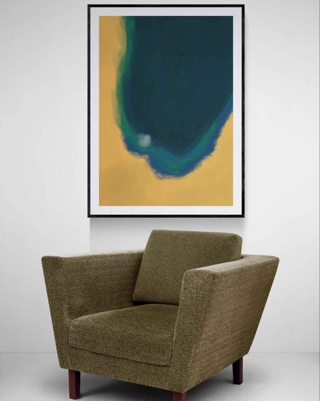 Silent Core — Ember | Framed Canvas | Contemporary Abstract Wall Art | Blue and Ochre Artwork | Premium Framed Canvas