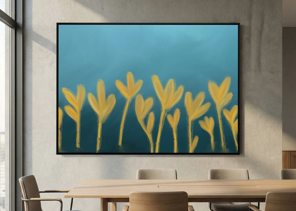 Forms Rising | Framed Canvas Print | Abstract Blue & Gold Wall Art