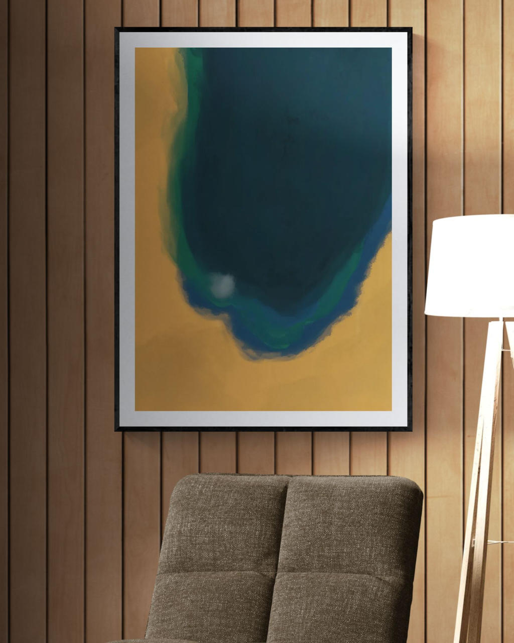 Silent Core — Ember | Framed Canvas | Contemporary Abstract Wall Art | Blue and Ochre Artwork | Premium Framed Canvas