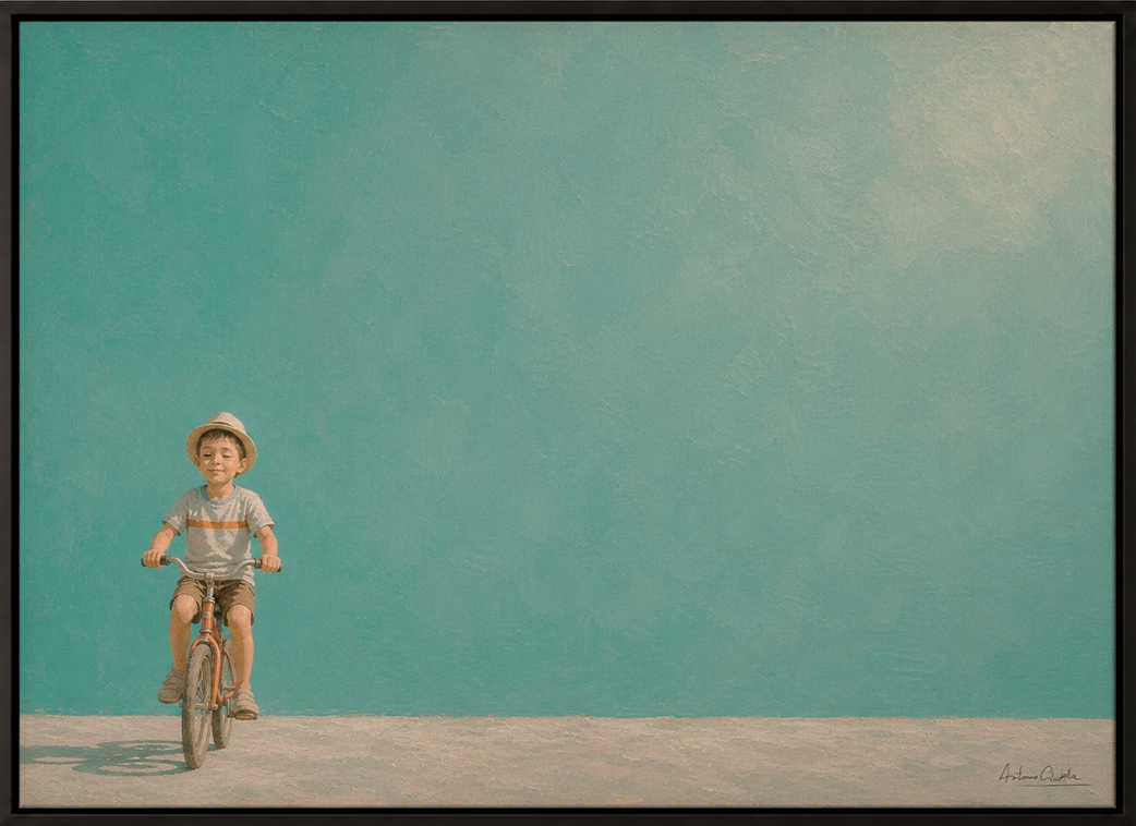 Childhood Memories II | Framed Canvas | Minimalist Child Wall Art | Nostalgic Artwork