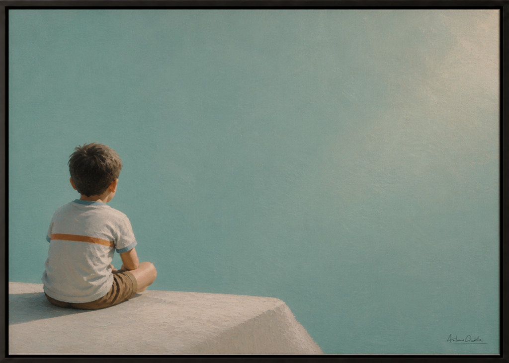 Childhood Memories I | Framed Canvas | Minimalist Wall Art | Nostalgic Child Artwork | Premium Framed Canvas