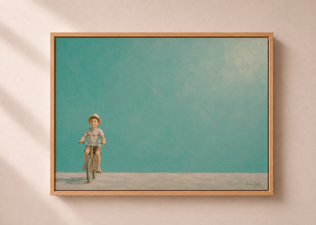 Childhood Memories II | Framed Canvas | Minimalist Child Wall Art | Nostalgic Artwork