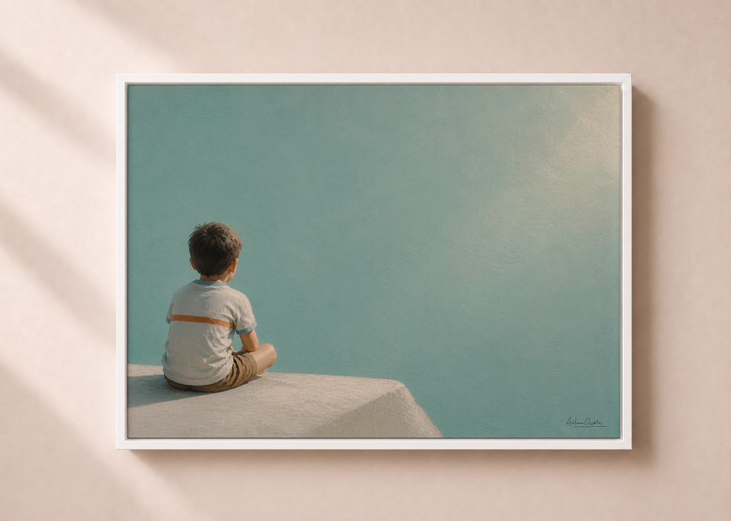 Childhood Memories I | Framed Canvas | Minimalist Wall Art | Nostalgic Child Artwork | Premium Framed Canvas