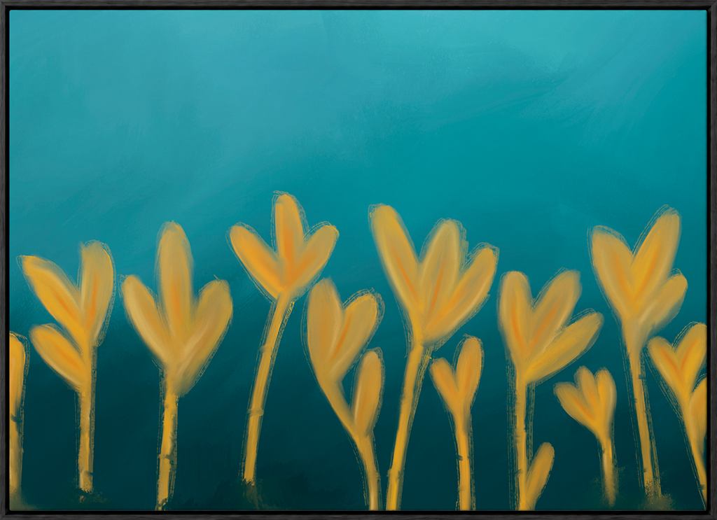 Forms Rising | Framed Canvas Print | Abstract Blue & Gold Wall Art