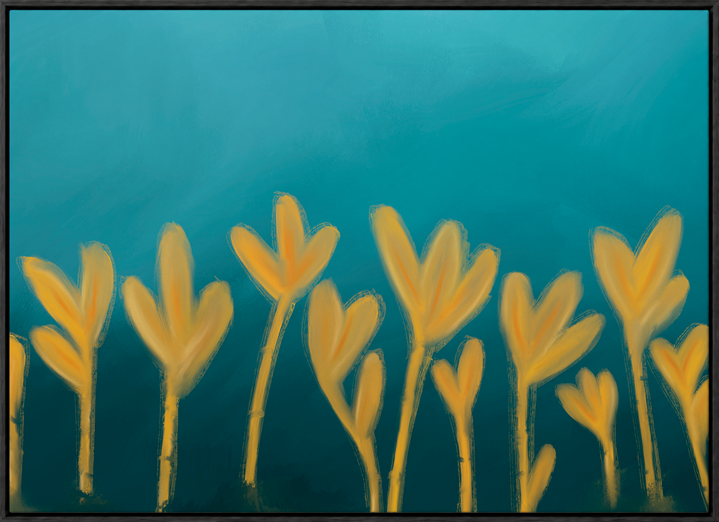 Forms Rising | Framed Canvas Print | Abstract Blue & Gold Wall Art