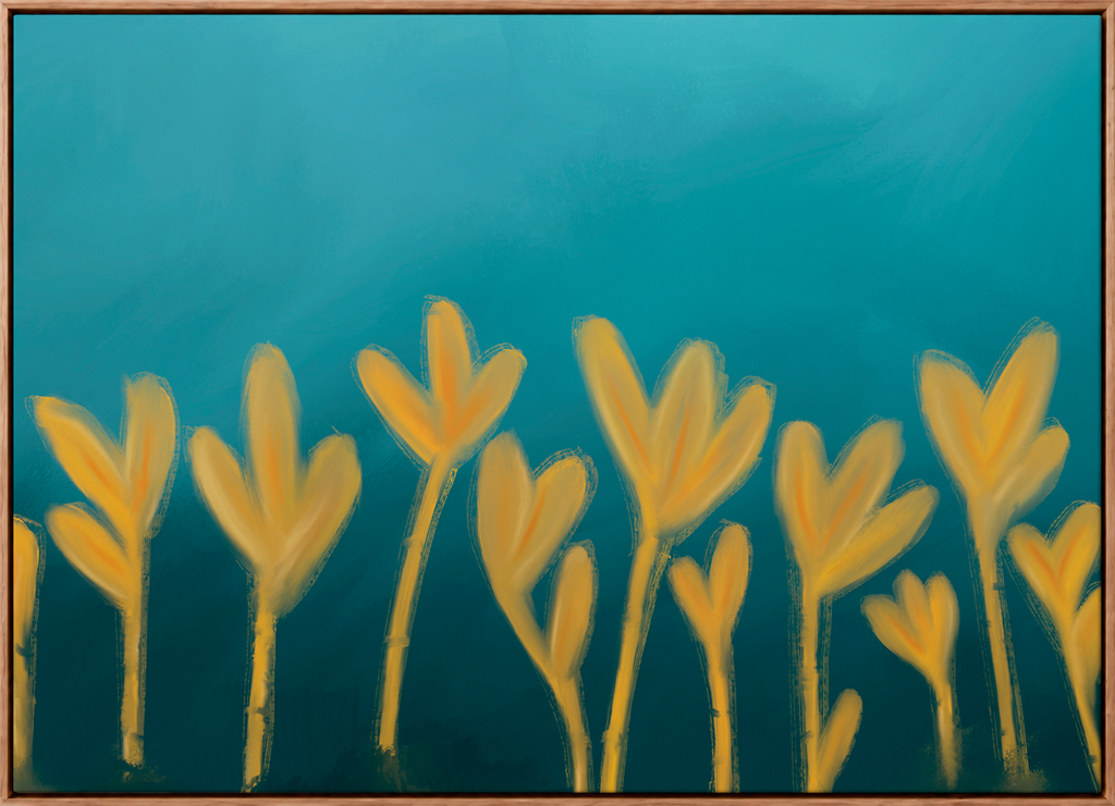 Forms Rising | Framed Canvas Print | Abstract Blue & Gold Wall Art