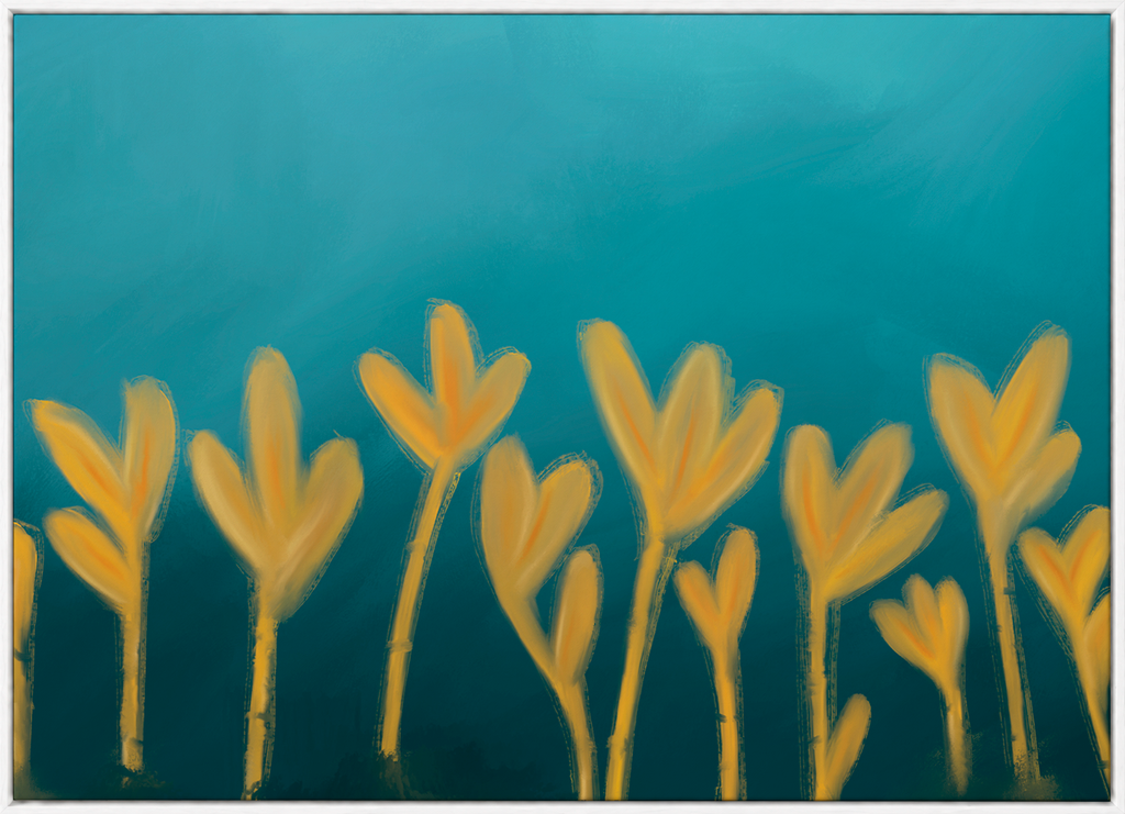Forms Rising | Framed Canvas Print | Abstract Blue & Gold Wall Art