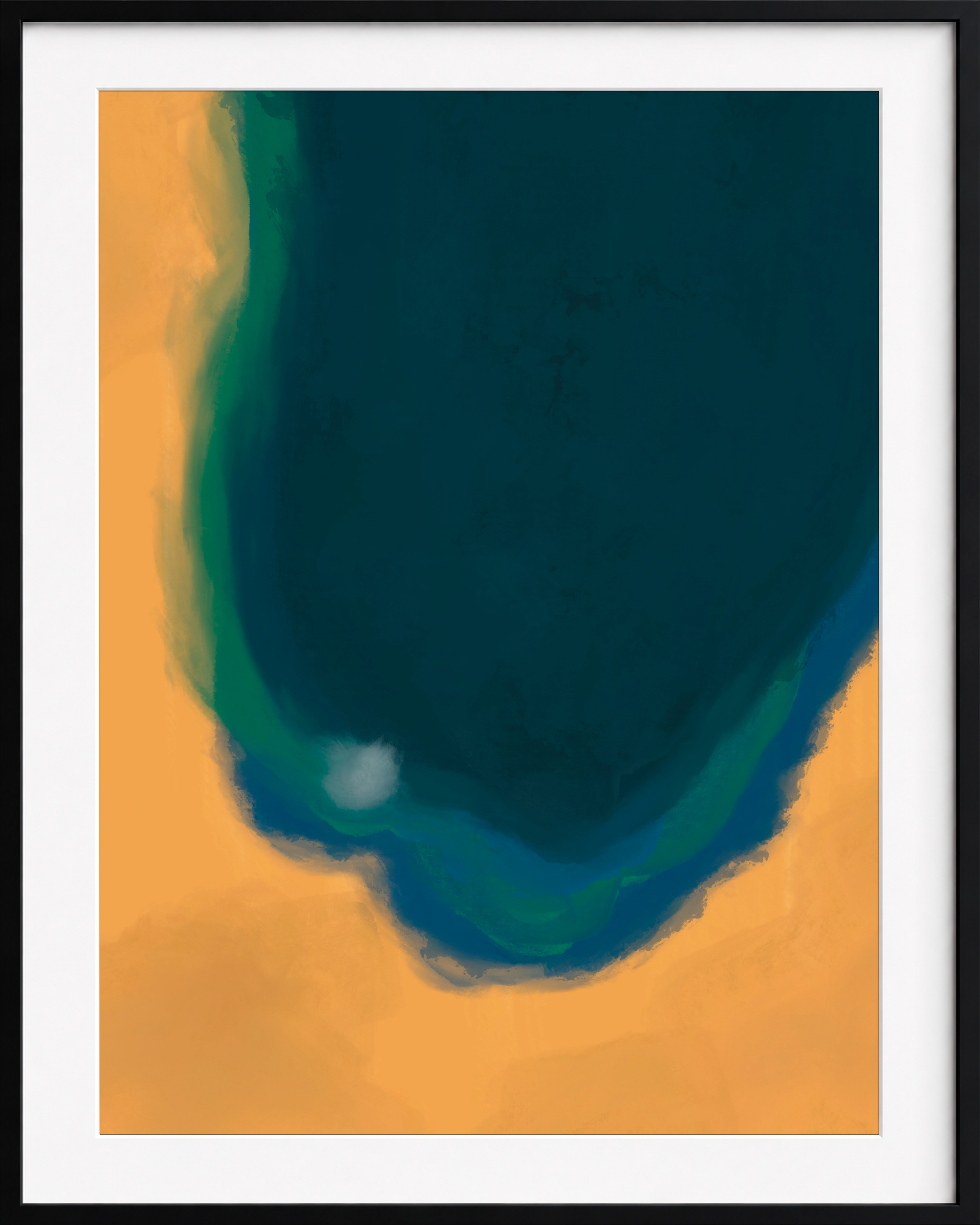 Silent Core — Ember | Framed Canvas | Contemporary Abstract Wall Art | Blue and Ochre Artwork | Premium Framed Canvas