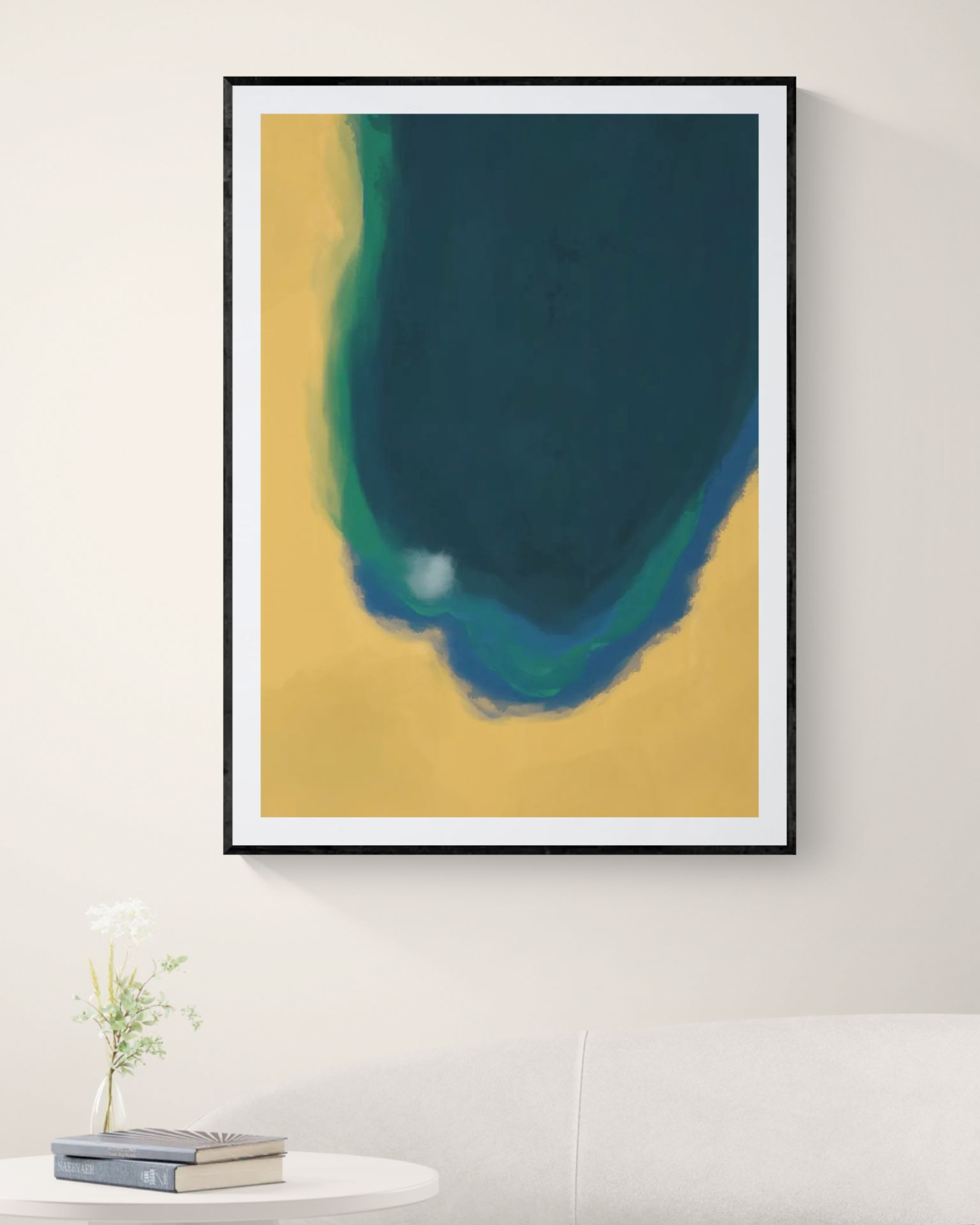Silent Core — Ember | Framed Canvas | Contemporary Abstract Wall Art | Blue and Ochre Artwork | Premium Framed Canvas