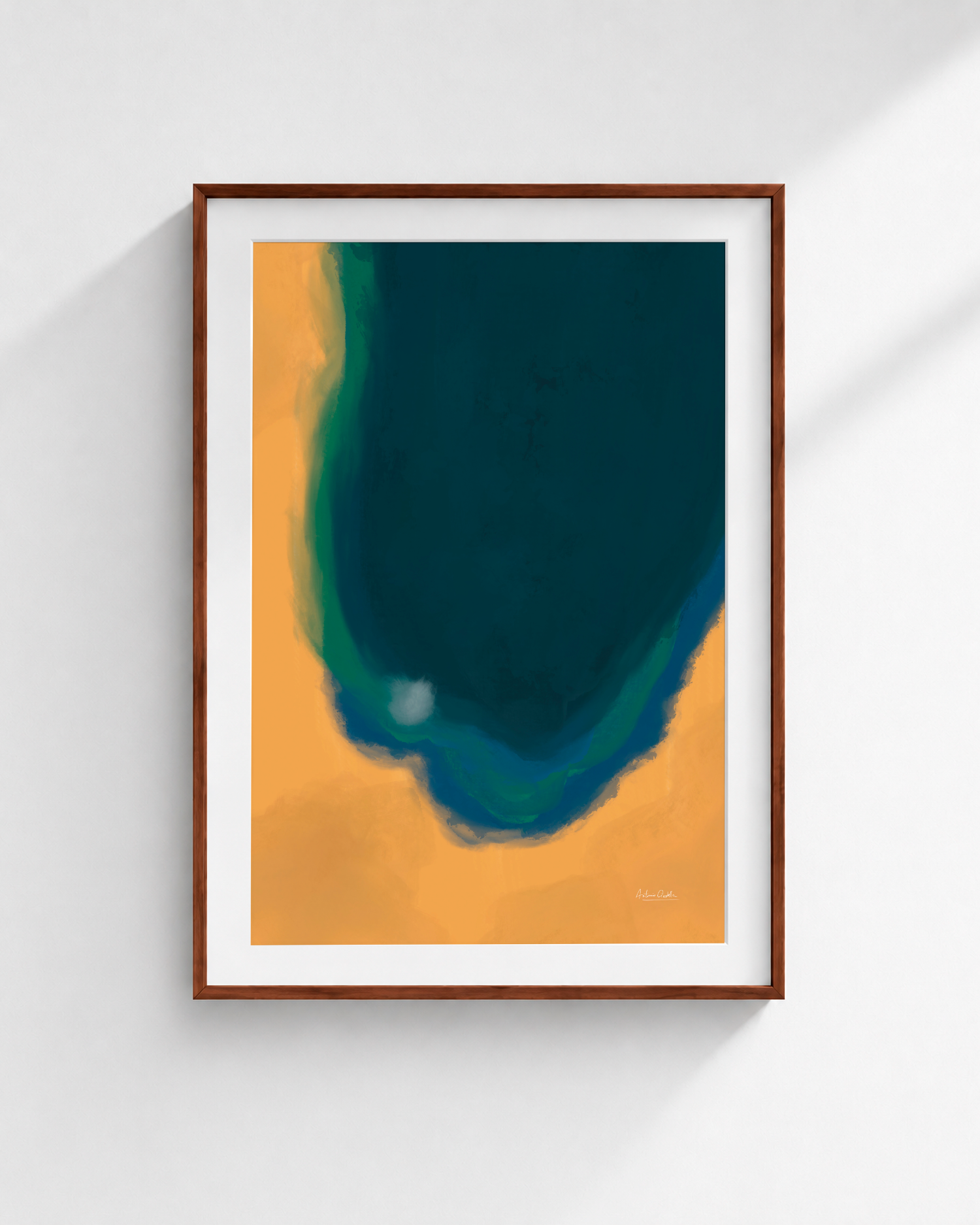 Silent Core — Ember | Framed Canvas | Contemporary Abstract Wall Art | Blue and Ochre Artwork | Premium Framed Canvas